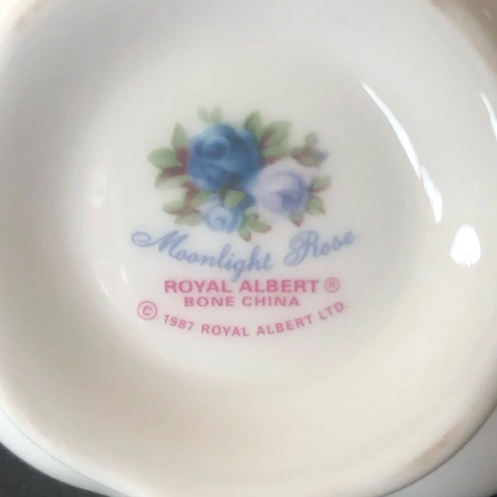 Royal Albert Moonlight Blue Bone China Sugar Bowl and Creamer Set with Gold Trim - Picture 9 of 11